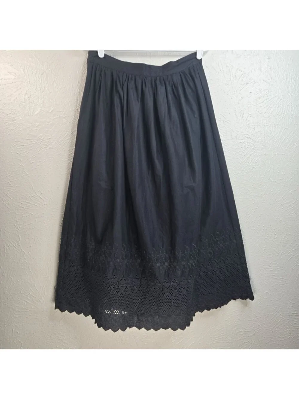 Gap A Line Maxi Skirt 4 Black Cotton Floral Lace Trim Flowy Boho Summer Vacation - Picture 5 of 11